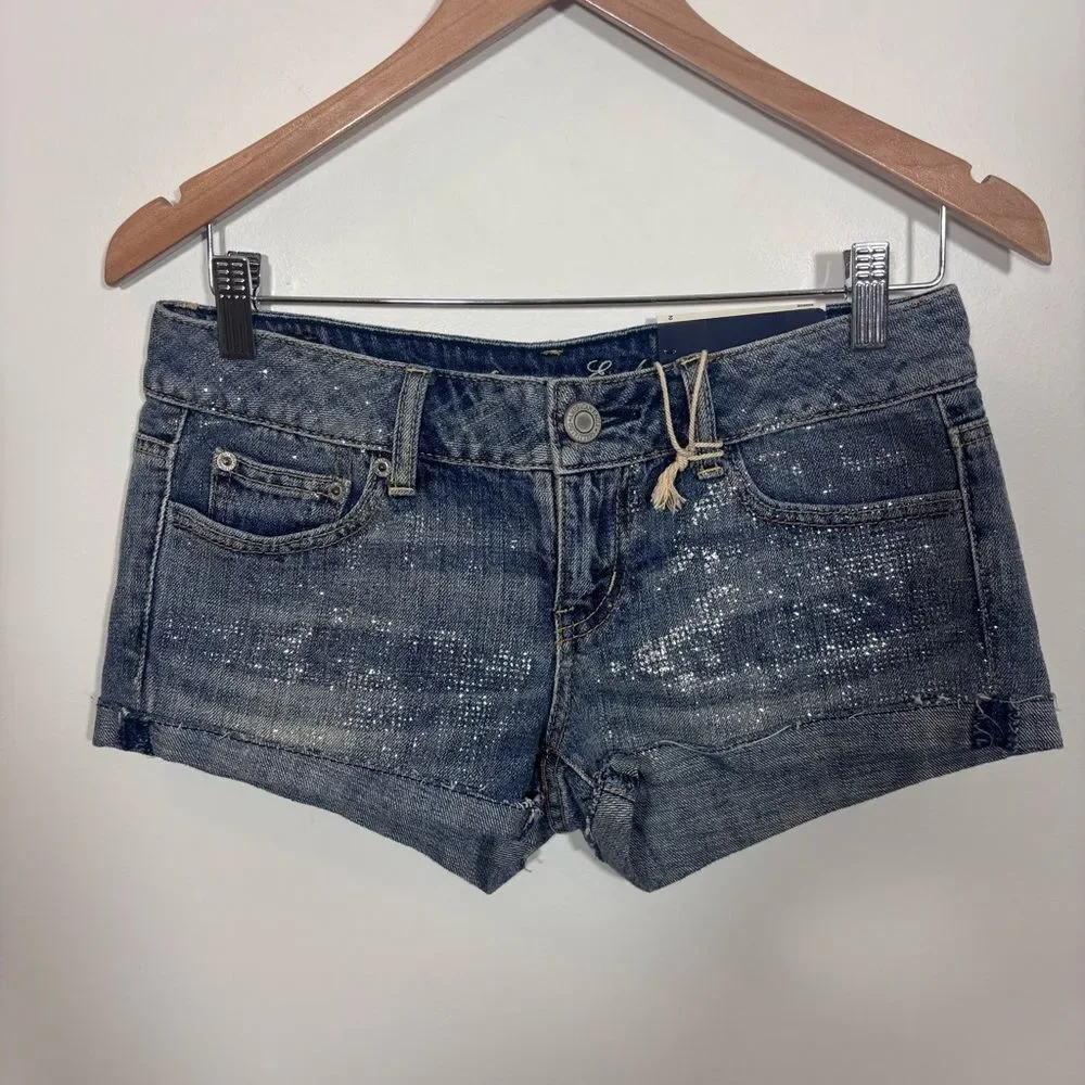 American Eagle AE 2011 NEW NWT Sparkle Shortie Denim Shorts Size 2 mini Y2K